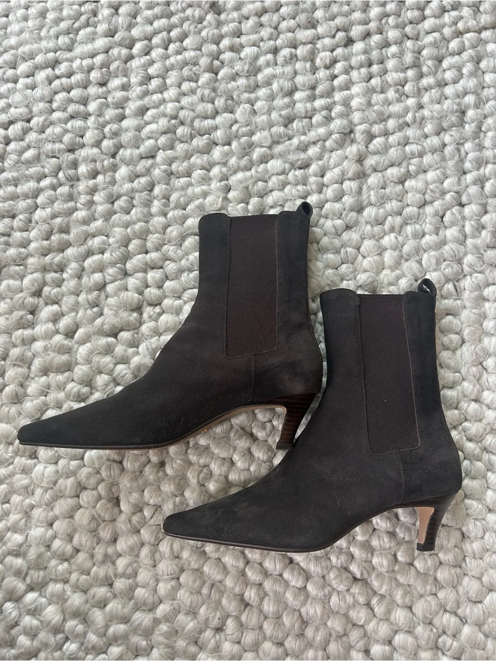 Dune London Dark Brown Suede Chelsea Kitten Heel Ankle Boots